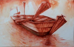Peinture de paysage rouge rustique - Acrylique sur toile par Oreydis