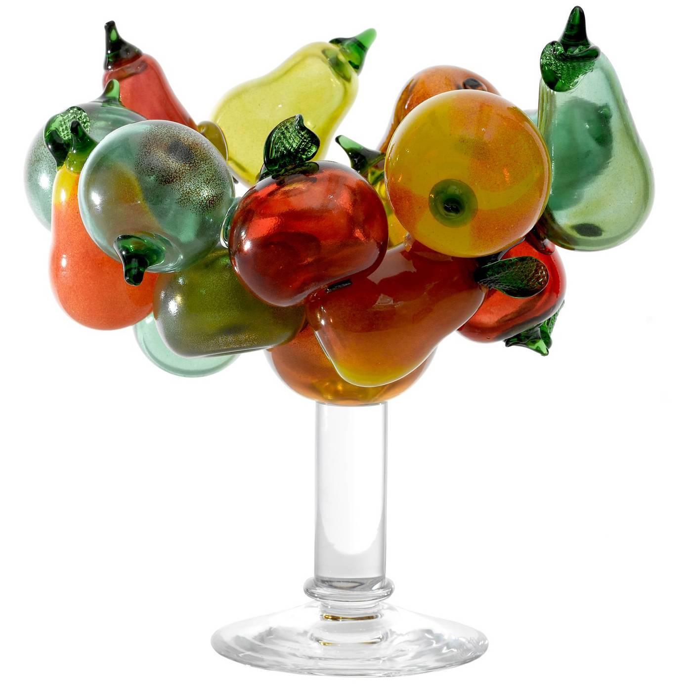 Orfeo Large Glass Bowl with Multicolored Fruit Detail by Borek Sipek for Driade For Sale