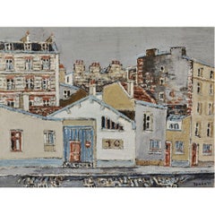 Huile sur toile et aquarelle, Orfeo Tamburi 'Cityscape, Paris', 1970