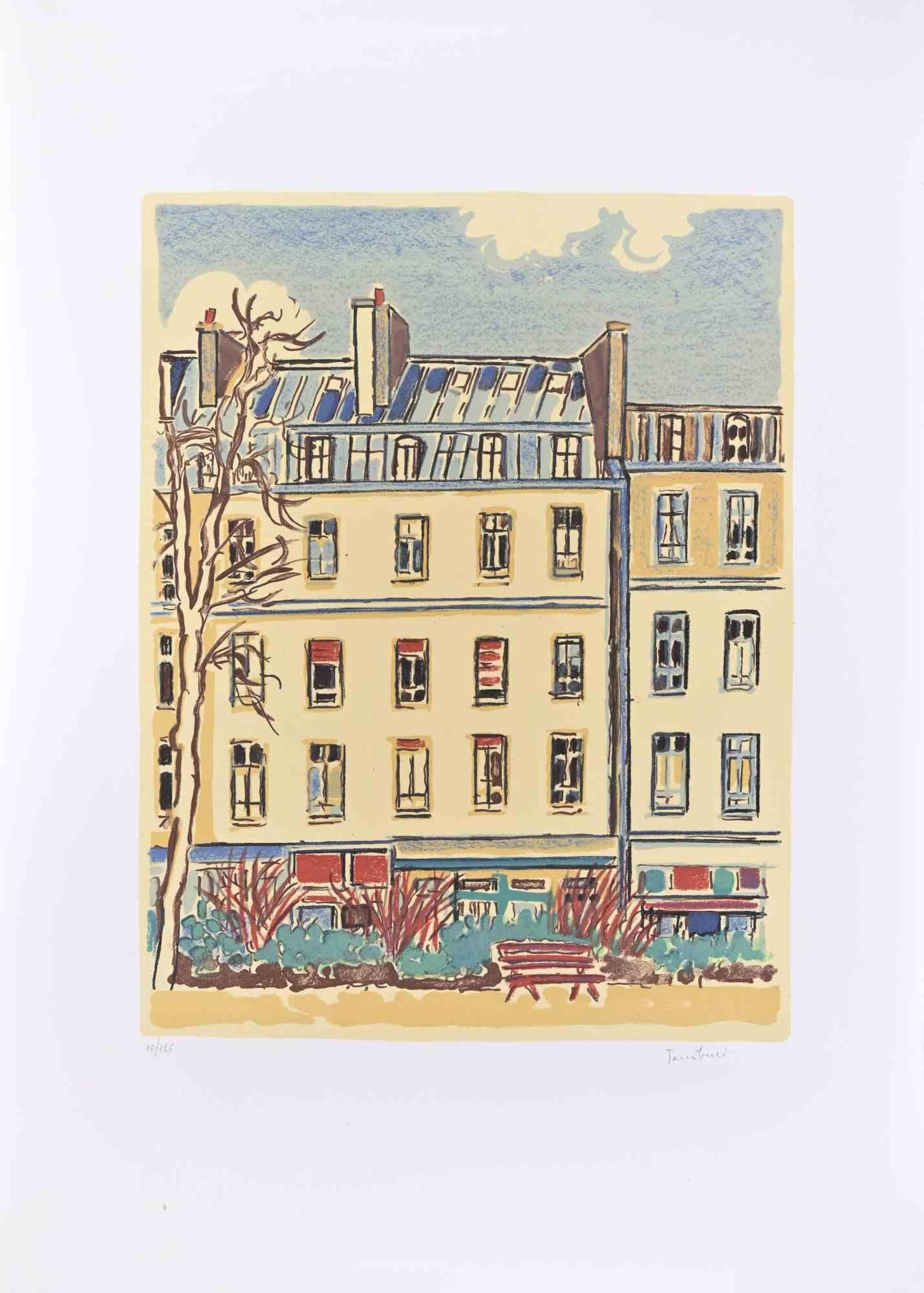 Buildings in Paris - Lithograph by Orfeo Tamburi - 1980s