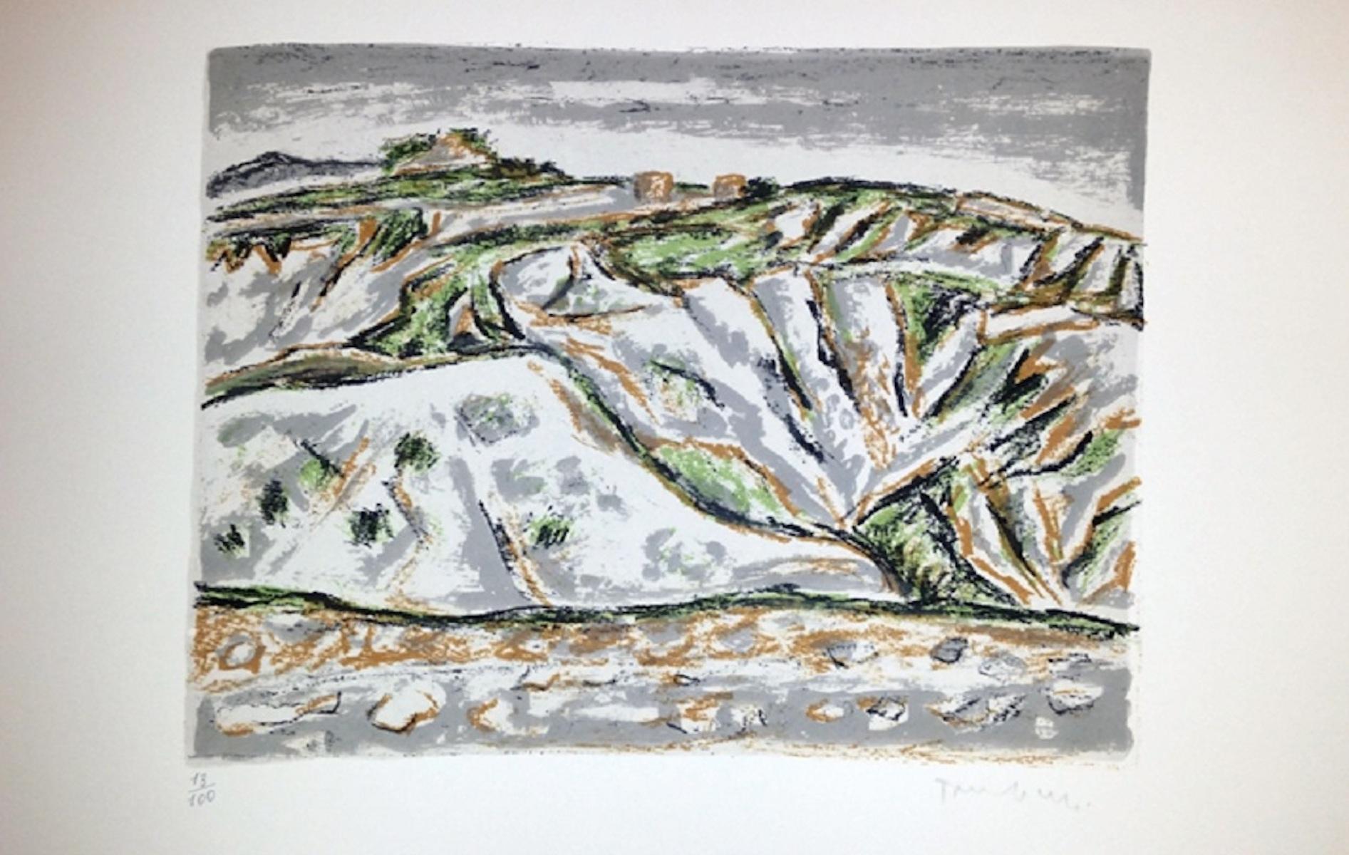 Le Crete a Monte Oliveto - Lithograph by Orfeo Tamburi - 1970s