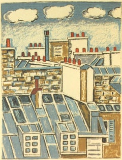 Paris, Blue Roofs - Original Lithograph by Orfeo Tamburi - 1980s