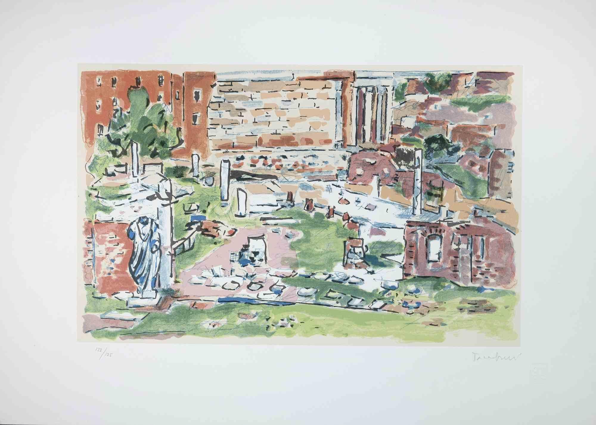 Il Foro Romano è un'opera d'arte moderna realizzata da Orfeo Tamburi  (Jesi, 1910 - Parigi, 1994)  negli anni '75. 

Firmato a mano in basso a destra.

Litografia colorata su carta. 

Numerato. Edizione, 122/125.

Condizioni molto buone. 

