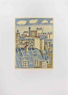 Roofs in Paris - Lithograph by Orfeo Tamburi - 1980s