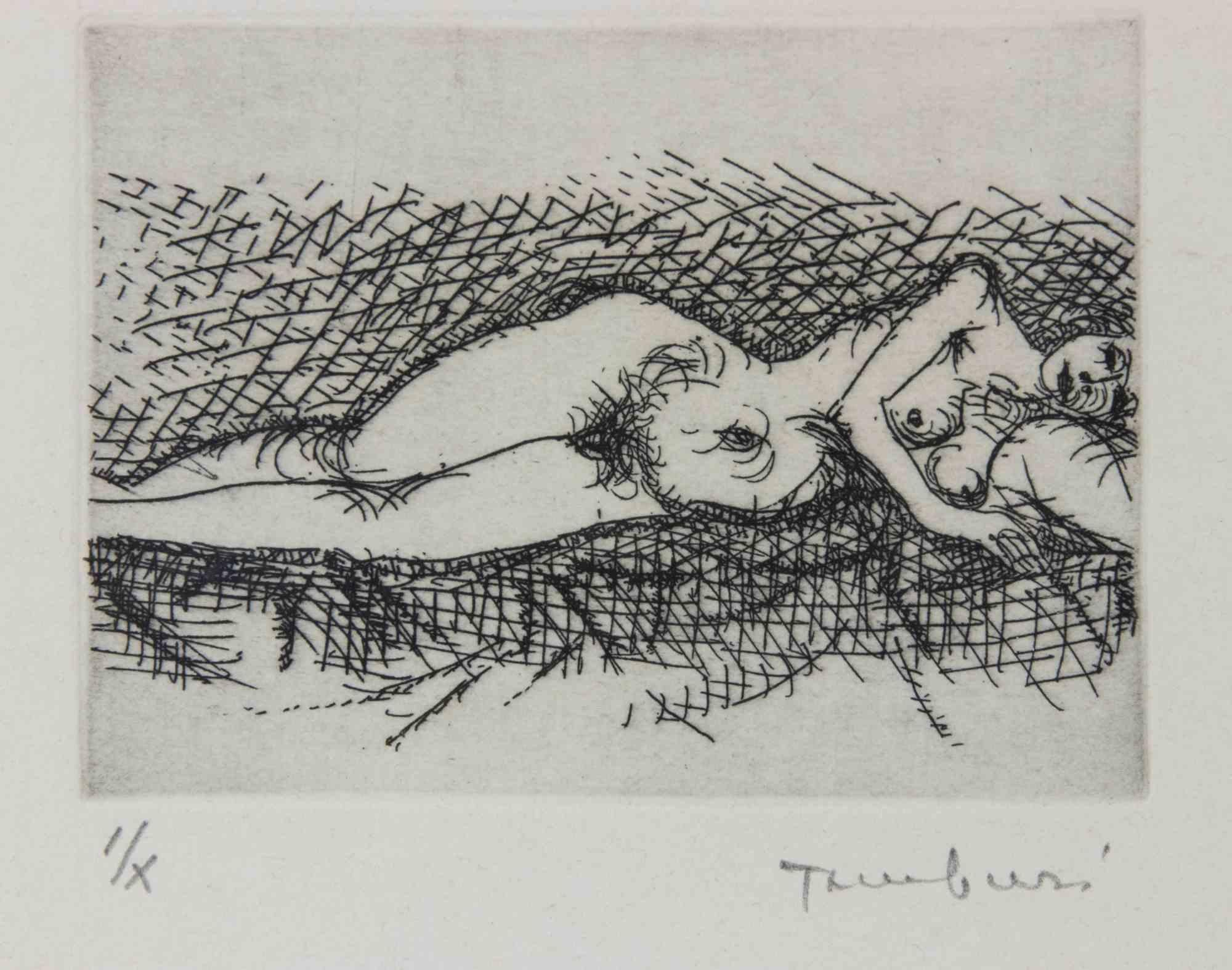 Etching and drypoint realized by Orfeo Tamburi in 1971.

Edition of I/X.

Imaged dimension cm. 9x12

Hand signed and numbered in pencil.

Belongs to the series "Quello Era il Tempo".

Very good condition.

Prov. Galleria Lo Scarabeo Roma.