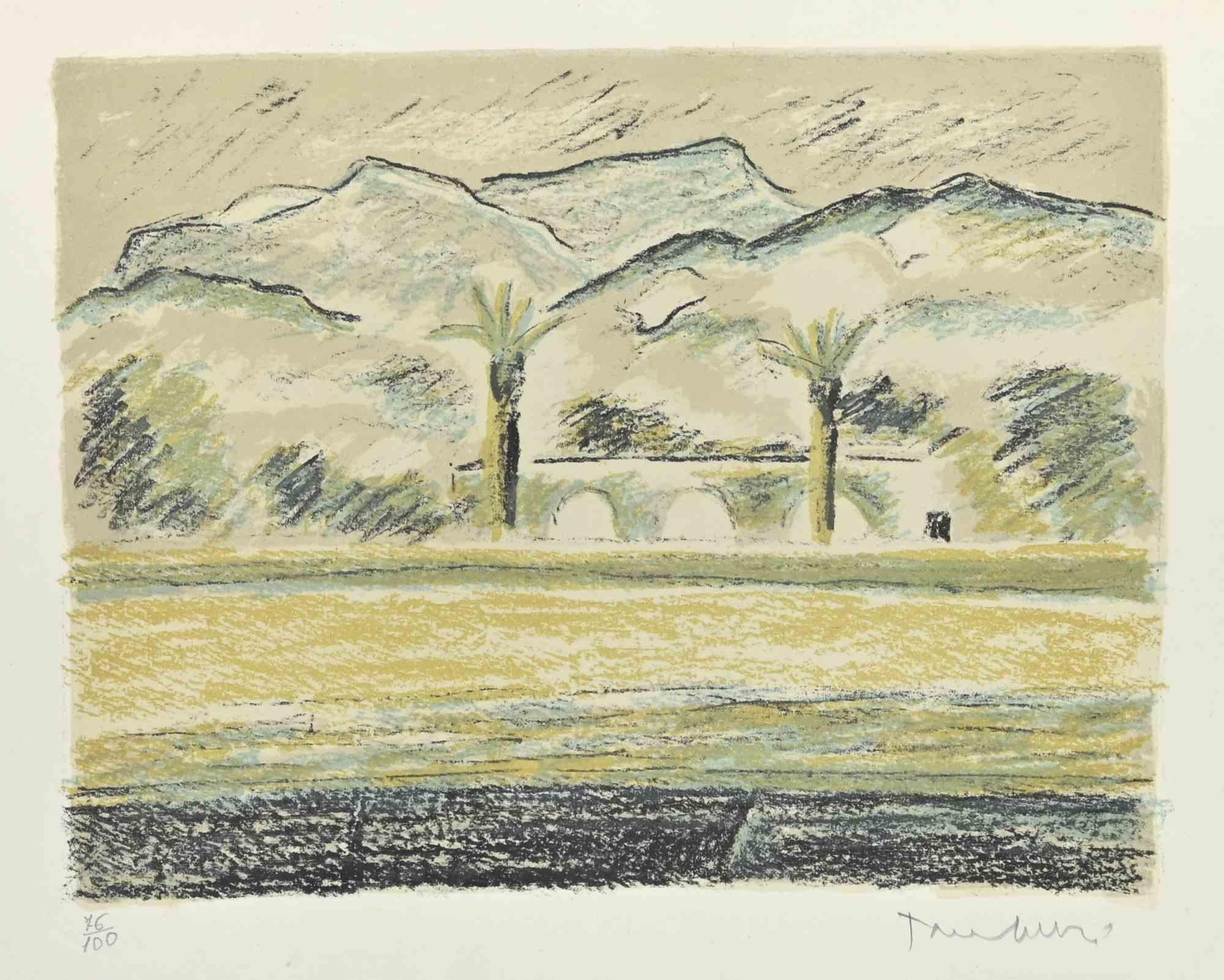 The Apuane Alps from Forte... - Lithograph by Orfeo Tamburi - Mid-20th Century For Sale 1