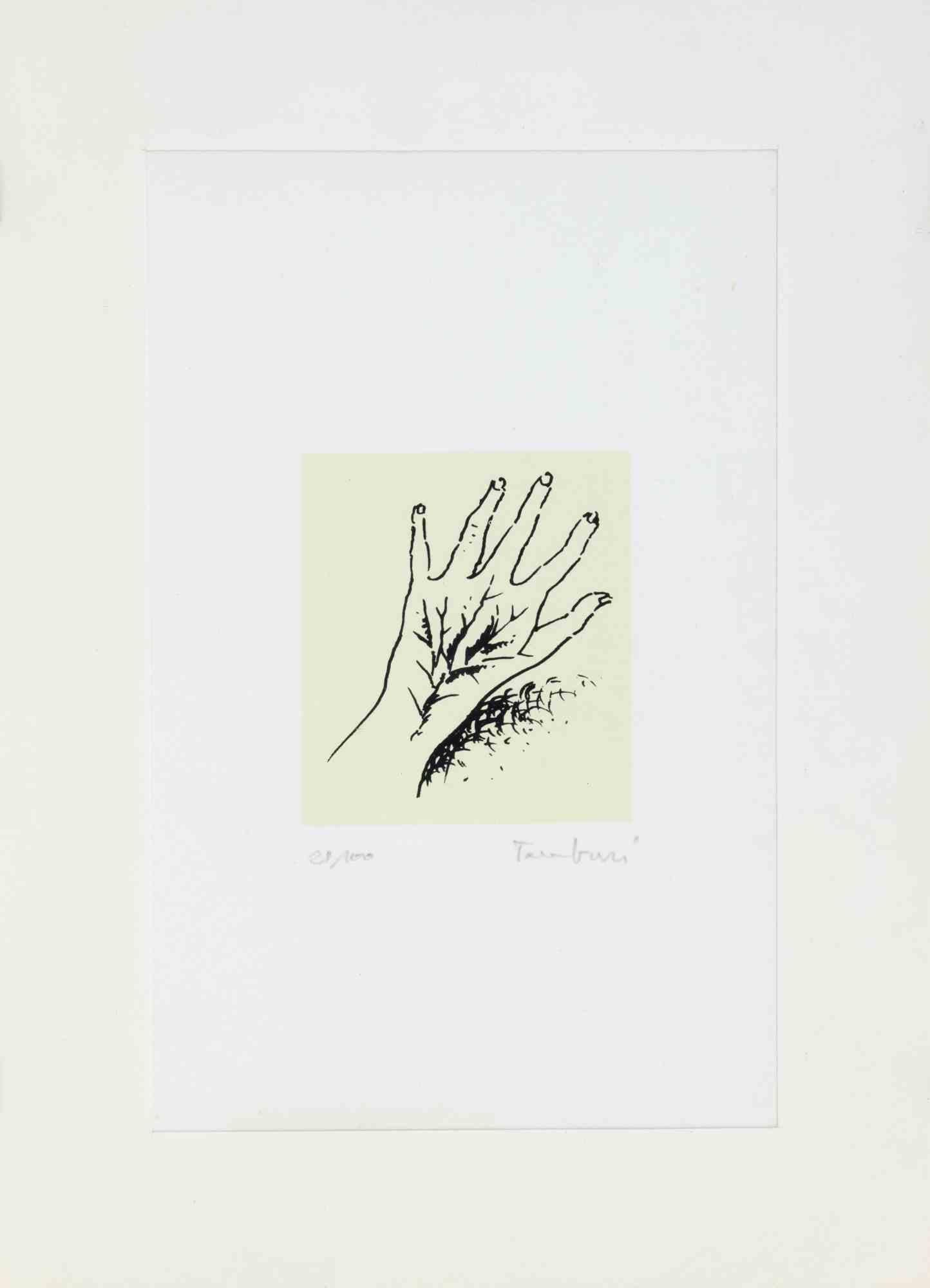 La main est une œuvre d'art moderne réalisée par Orfeo Tamburi au milieu du 20e siècle.

Lithographie en couleurs mixtes.

Signé à la main et numéroté dans la marge inférieure.

Édition de 21/100.