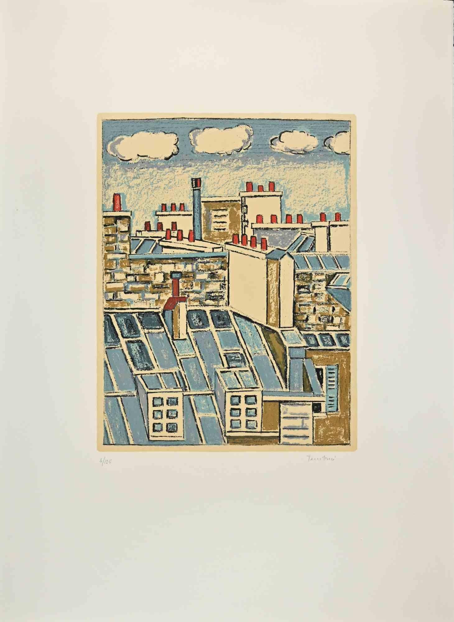 Blick auf Paris – Lithographie von Orfeo Tamburi – 1980er Jahre