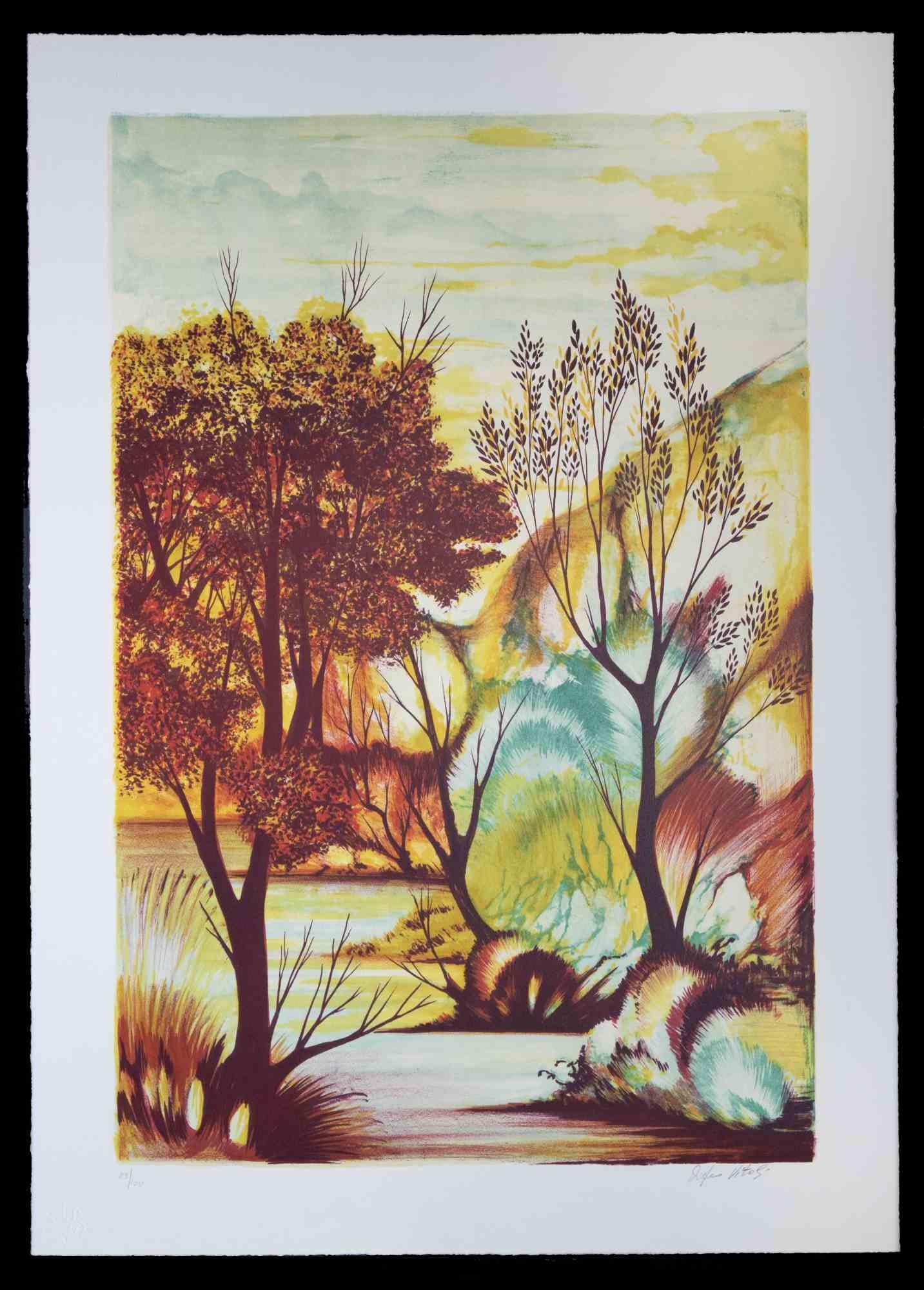 Autumn  - Original Etching by Orfeo Vitali  - 1970s