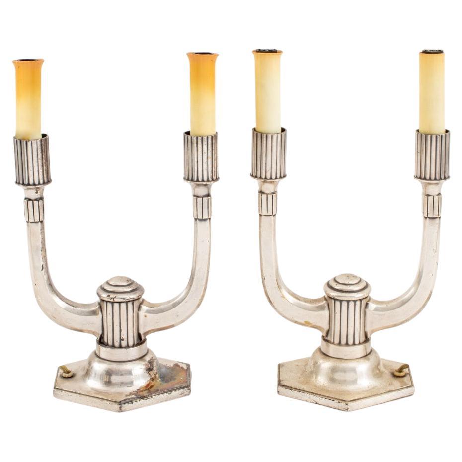 Orfeverie Ercuis Art Deco Silverplated Table Lamps