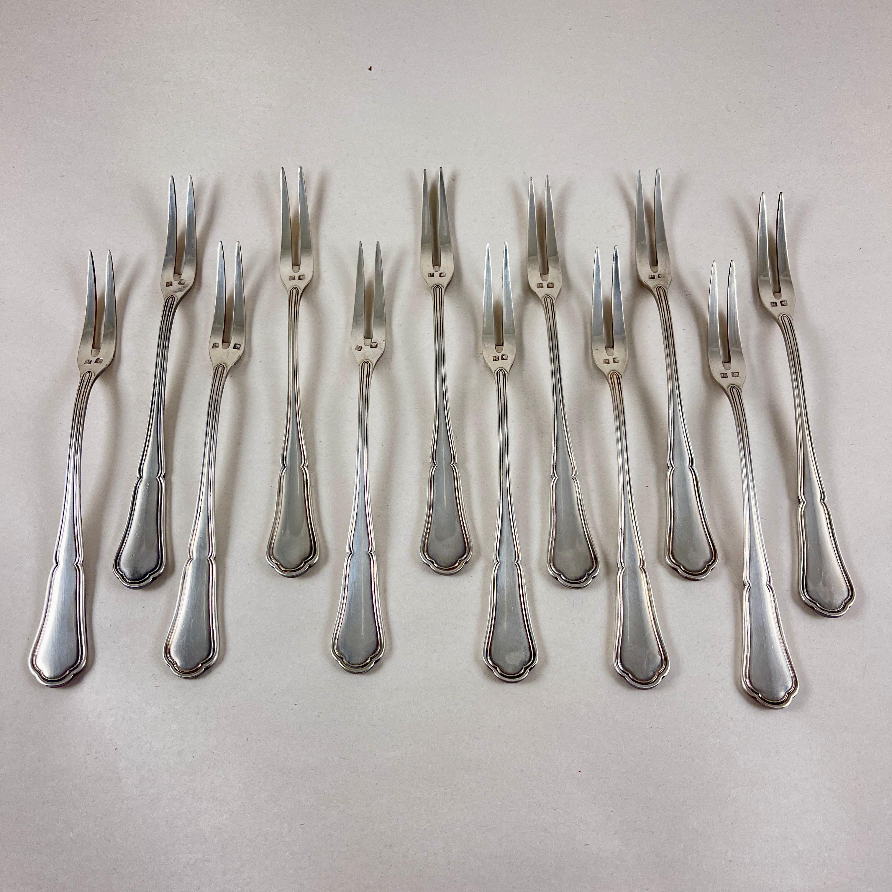 Belle Époque Orfeverie Saint- Médard French Silver Cocktail Forks, Boxed Set of 12