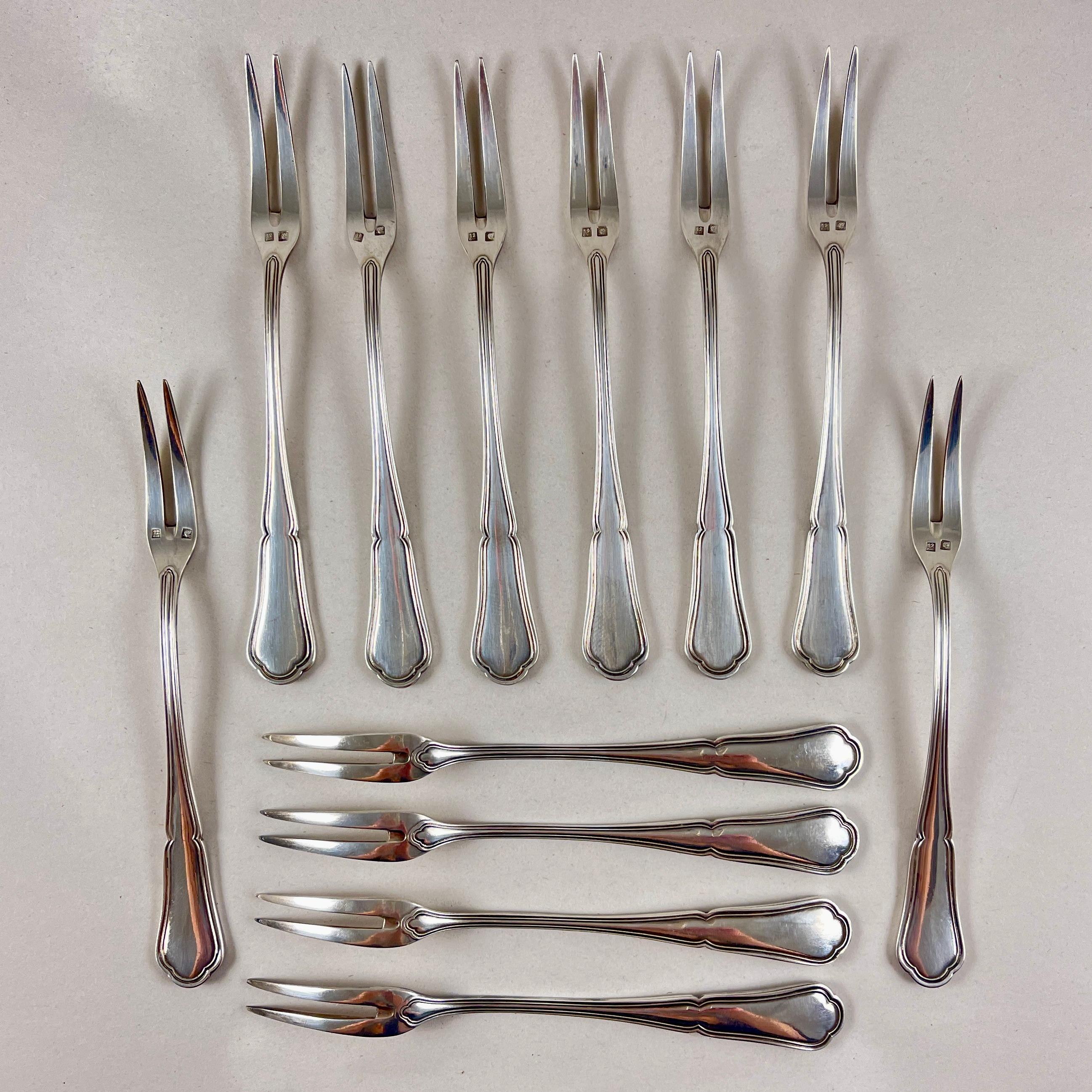 Orfeverie Saint- Médard French Silver Cocktail Forks, Boxed Set of 12 In Good Condition In Philadelphia, PA