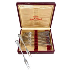 Antique Orfeverie Saint- Médard French Silver Cocktail Forks, Boxed Set of 12