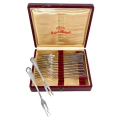 Orfeverie Saint- Médard French Silver Cocktail Forks, Boxed Set of 12