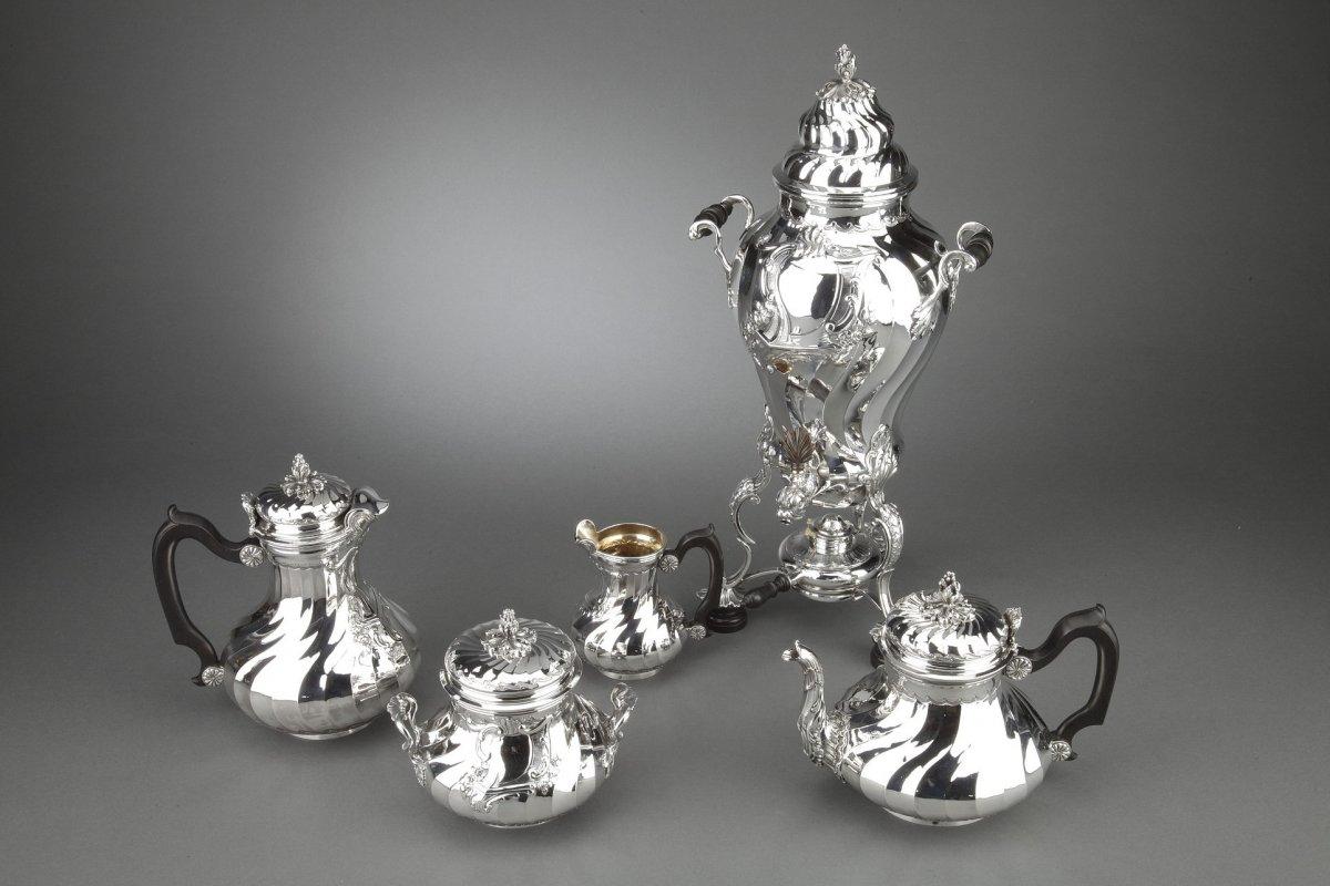 Orfèvre Boin Taburet - Tea / Coffee 4 Pieces In Sterling Silver Plus Samovar In  For Sale 5