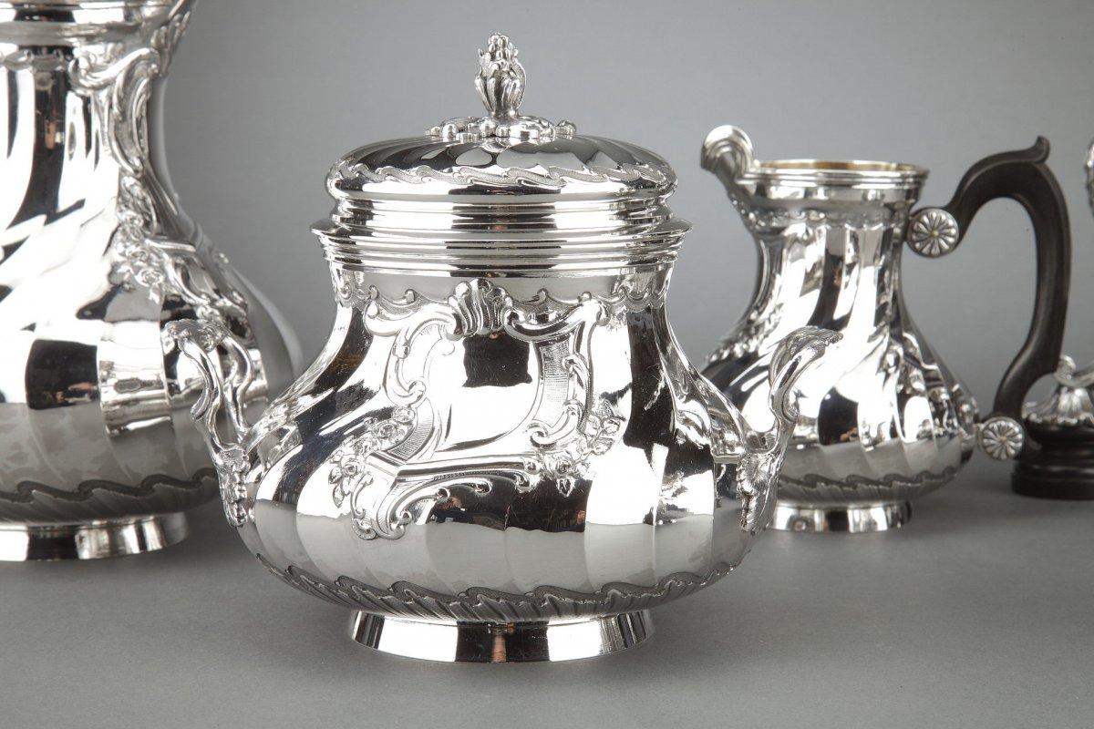 Louis XV Orfèvre Boin Taburet - Tea / Coffee 4 Pieces In Sterling Silver Plus Samovar In  For Sale