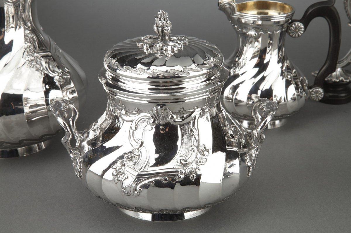 Orfèvre Boin Taburet - Tea / Coffee 4 Pieces In Sterling Silver Plus Samovar In  In Excellent Condition For Sale In SAINT-OUEN-SUR-SEINE, FR