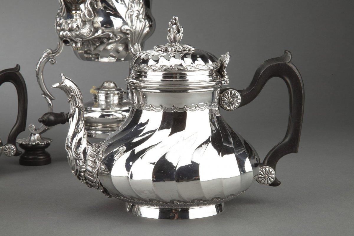 19th Century Orfèvre Boin Taburet - Tea / Coffee 4 Pieces In Sterling Silver Plus Samovar In  For Sale