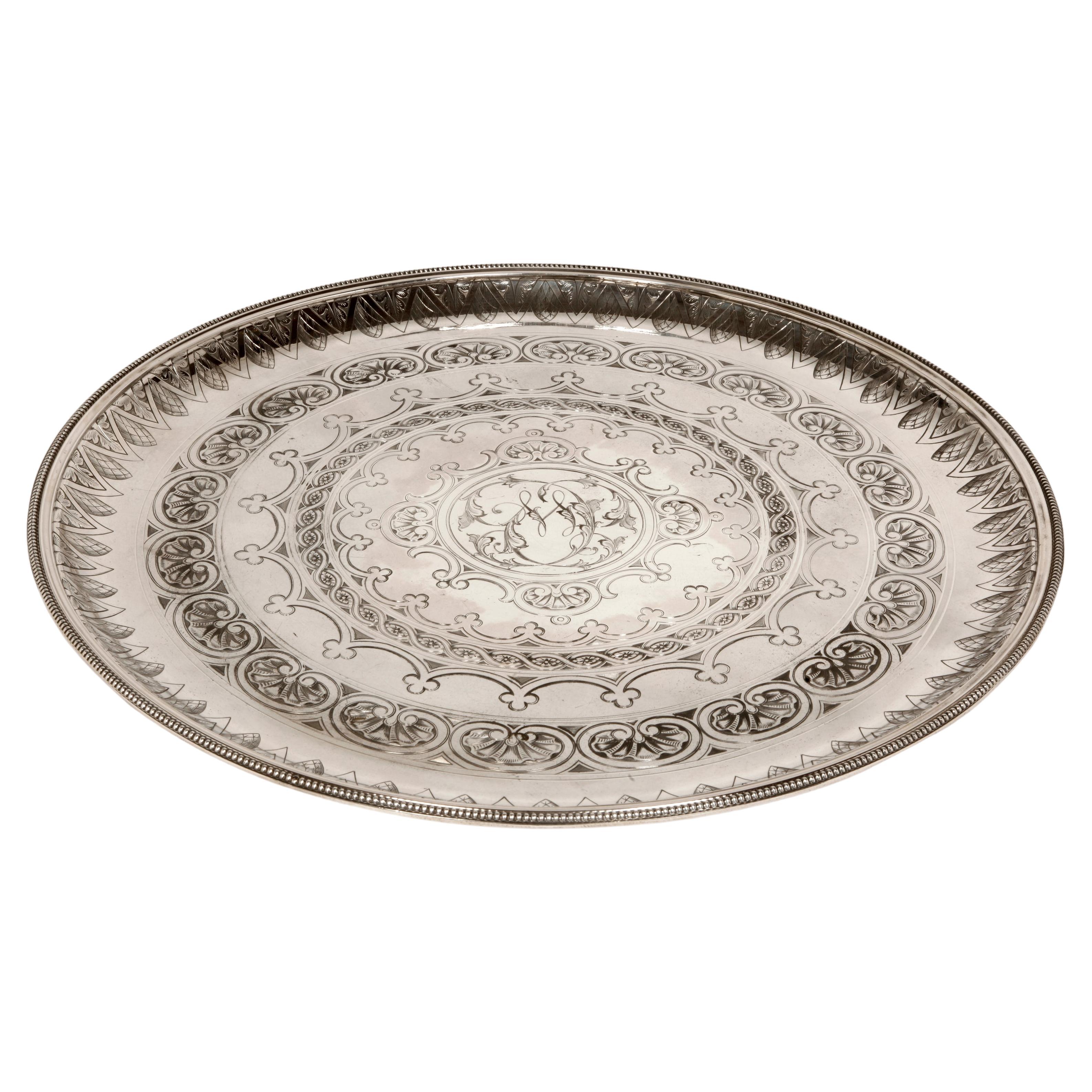 Orfèvre Cartier A Paris - Plateau rond de 50 cm en argent, début Twentieth