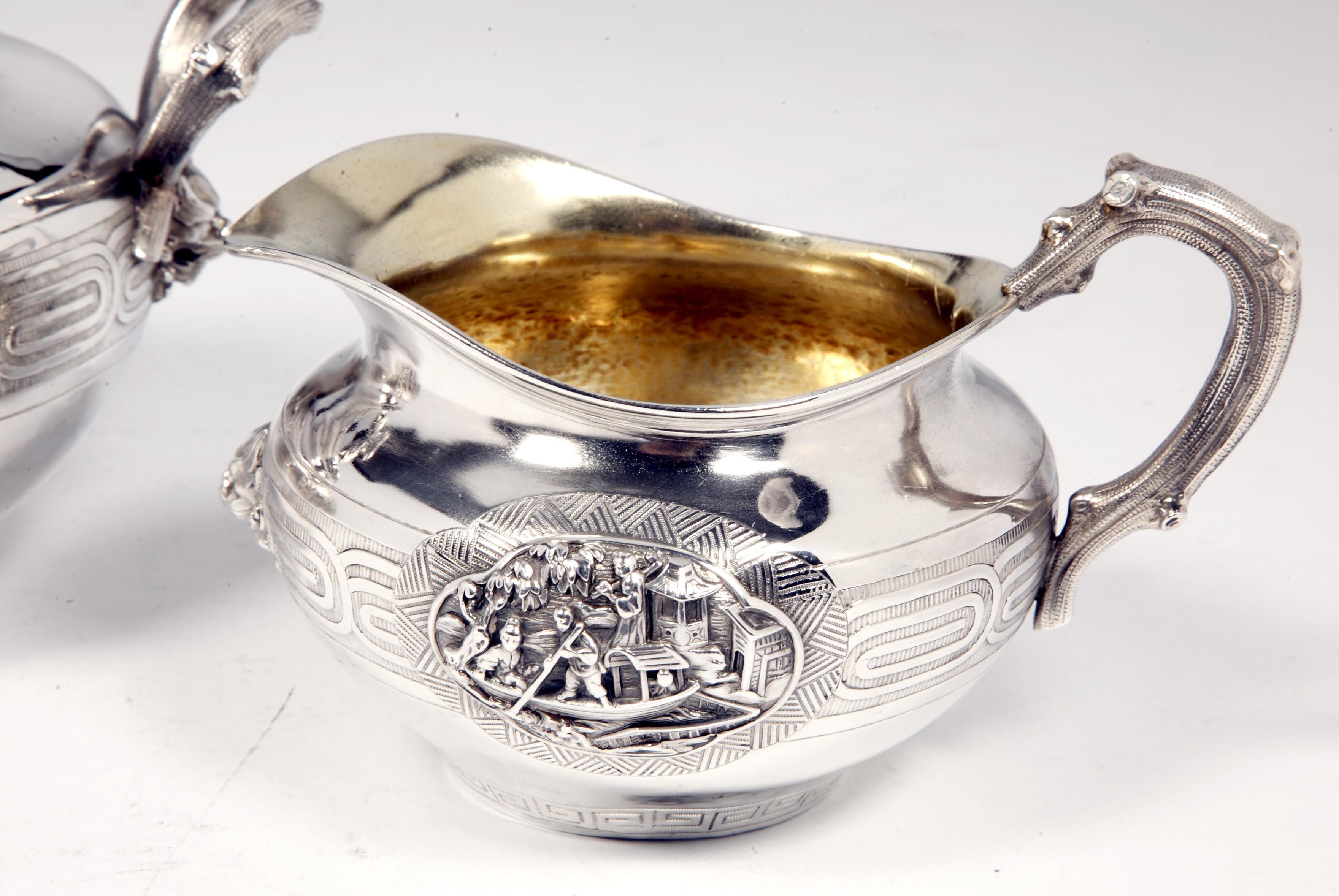 19th Century Orfèvre Duponchel - Creamer And Sugar Bowl In Sterling Silver Nineteenth For Sale