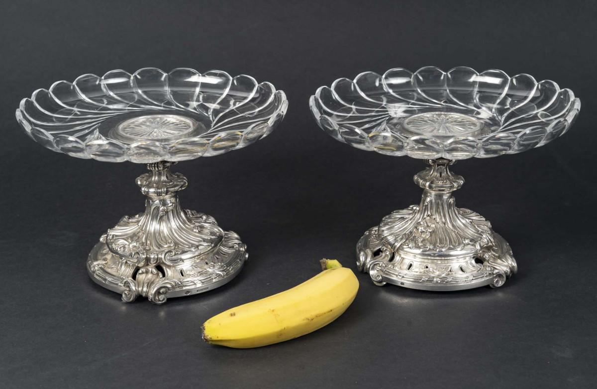 Orfèvre Eugène MERMILLOD – Paire de coupes en argent massif et cristal BACCARAT For Sale 4