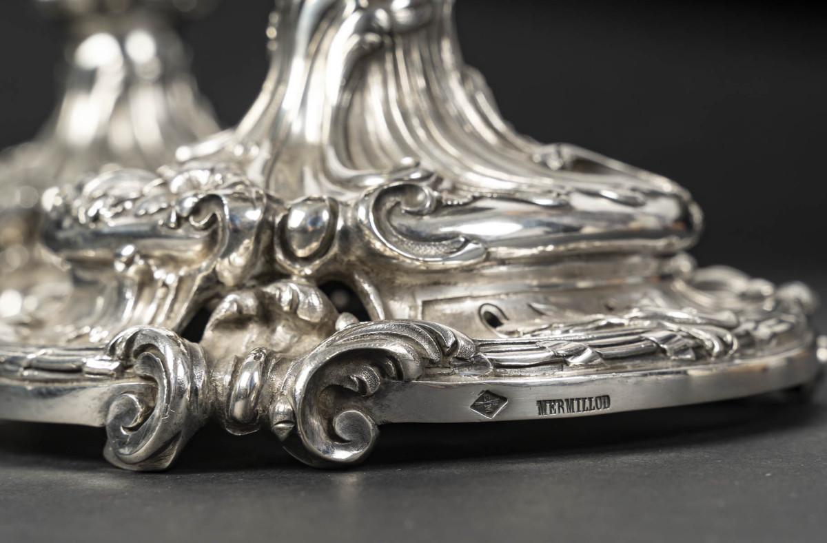 Orfèvre Eugène MERMILLOD – Paire de coupes en argent massif et cristal BACCARAT For Sale 7