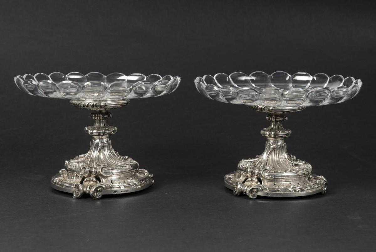 Orfèvre Eugène MERMILLOD – Paire de coupes en argent massif et cristal BACCARAT For Sale 9
