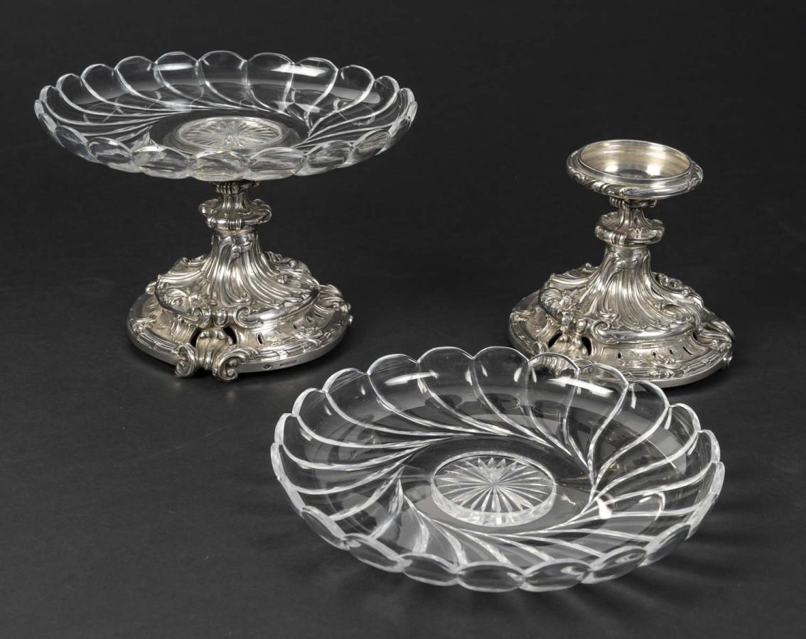French Orfèvre Eugène MERMILLOD – Paire de coupes en argent massif et cristal BACCARAT For Sale