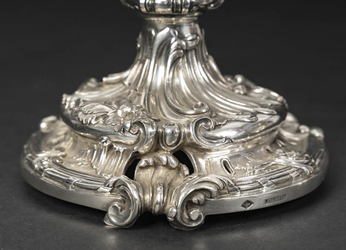 19th Century Orfèvre Eugène MERMILLOD – Paire de coupes en argent massif et cristal BACCARAT For Sale