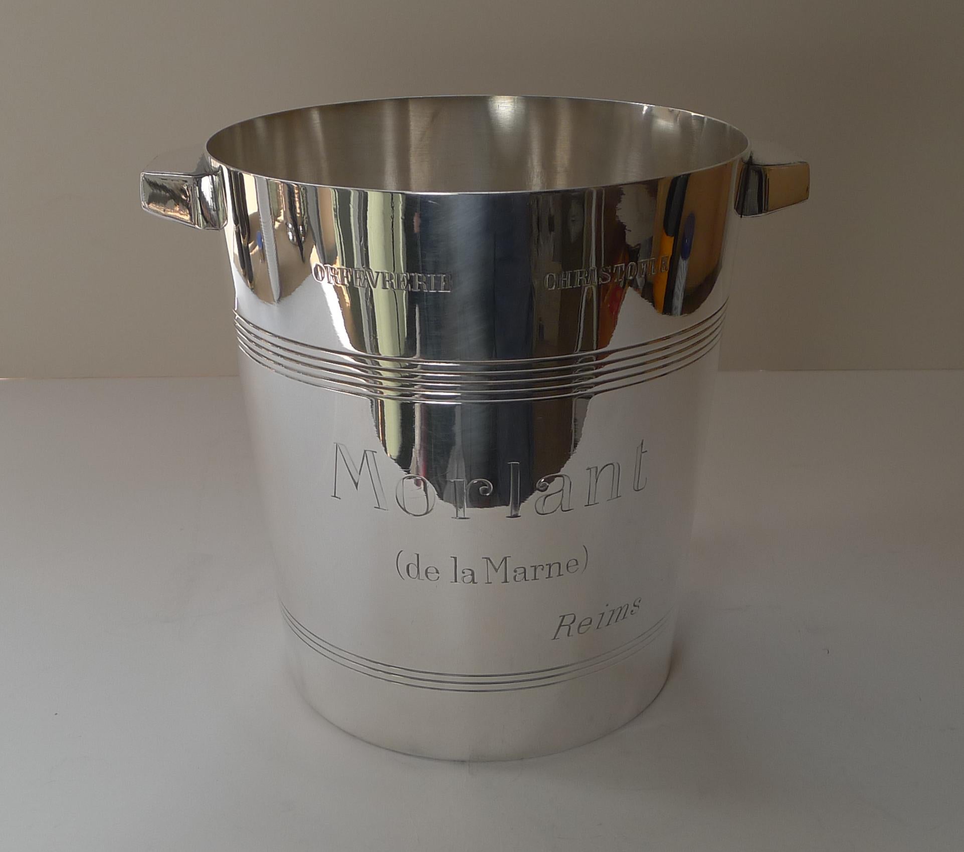 This example was made for the Morlant Champagne company, which dates it to the 1930's. On both sides, the bucket is engraved 