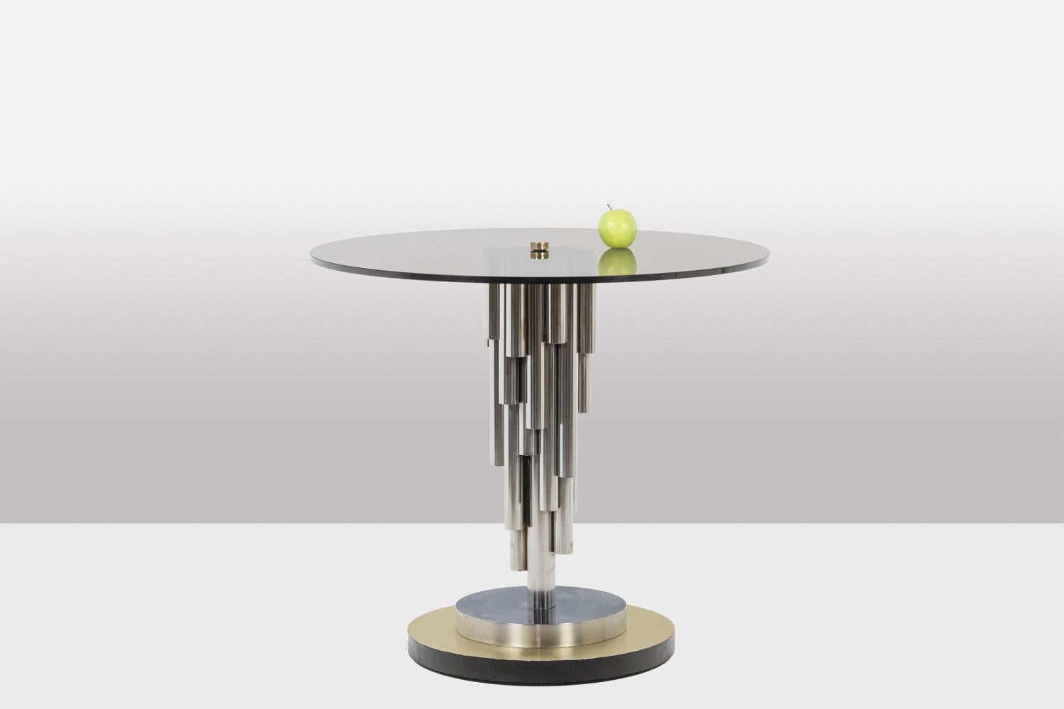 “Organ” pedestal table in chromed metal. 1970s. In Excellent Condition For Sale In Saint-Ouen, FR