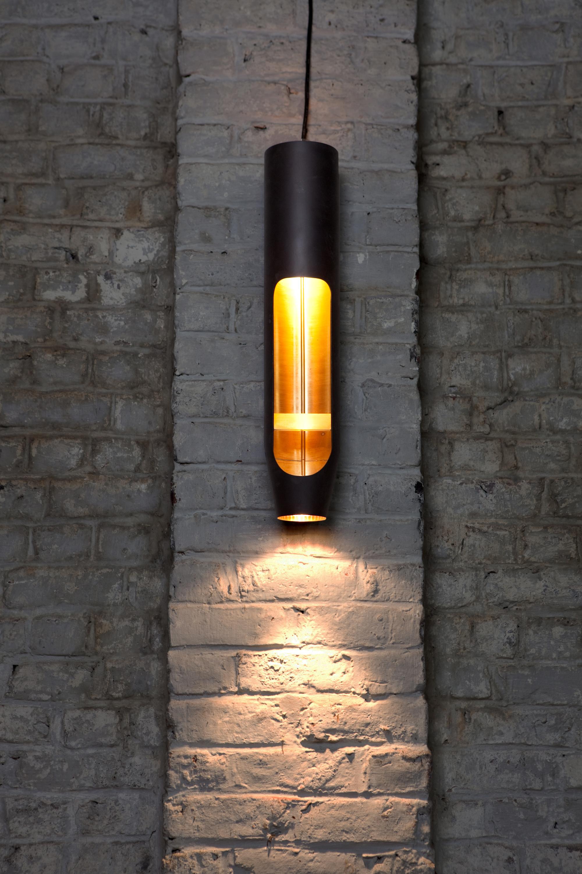 Modern Organ Pipe, Wall Luminaire in Blackened Brass by Atelier Boucquet For Sale