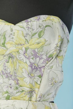 Organdy bustier and skirt ensemble with pastel flower print on Circa 1950's