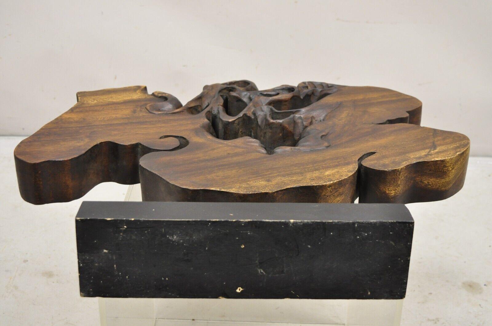 Organic Abstract Carved Teak Wood Large Modernist Table Sculpture For Sale 6