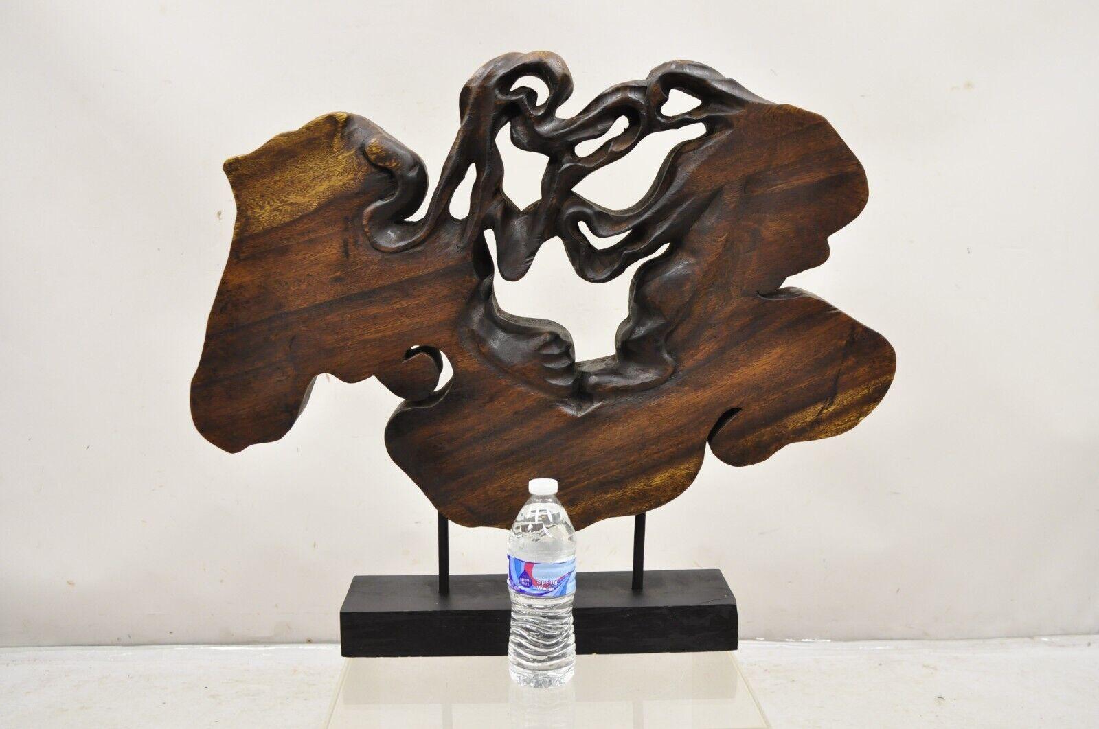 Organic Abstract Carved Teak Wood Large  Modernist Table Sculpture. Circa Late 20th to Early 21st Century. Measurements: 24