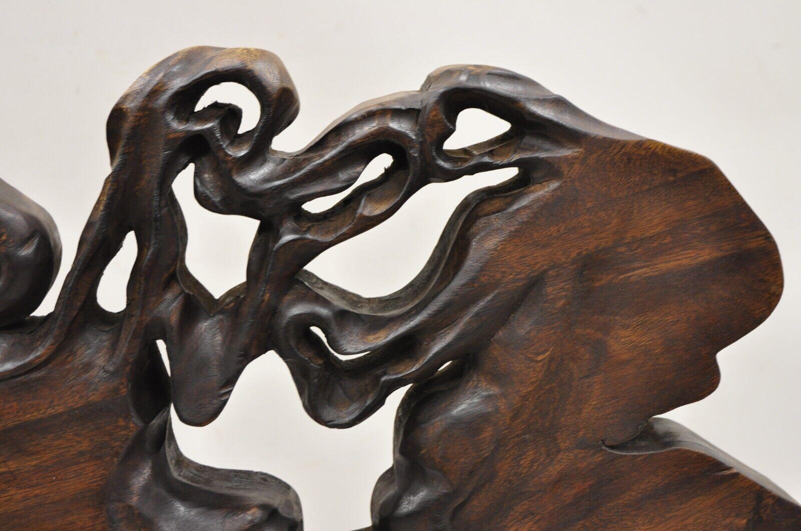 Organic Abstract Carved Teak Wood Large Modernist Table Sculpture In Good Condition For Sale In Philadelphia, PA