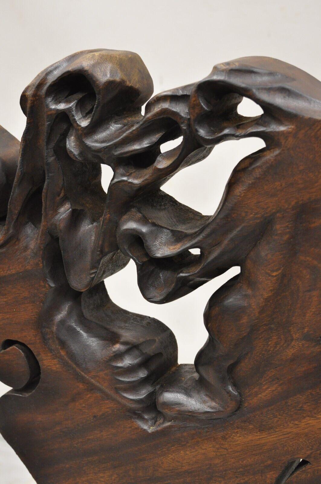 20th Century Organic Abstract Carved Teak Wood Large Modernist Table Sculpture For Sale