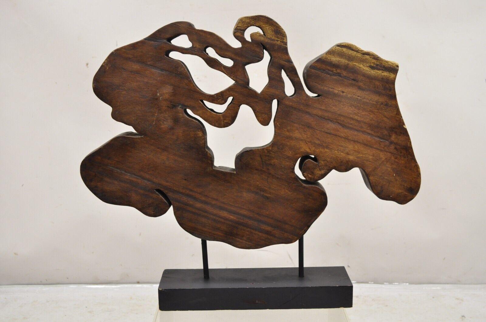 Organic Abstract Carved Teak Wood Large Modernist Table Sculpture For Sale 4