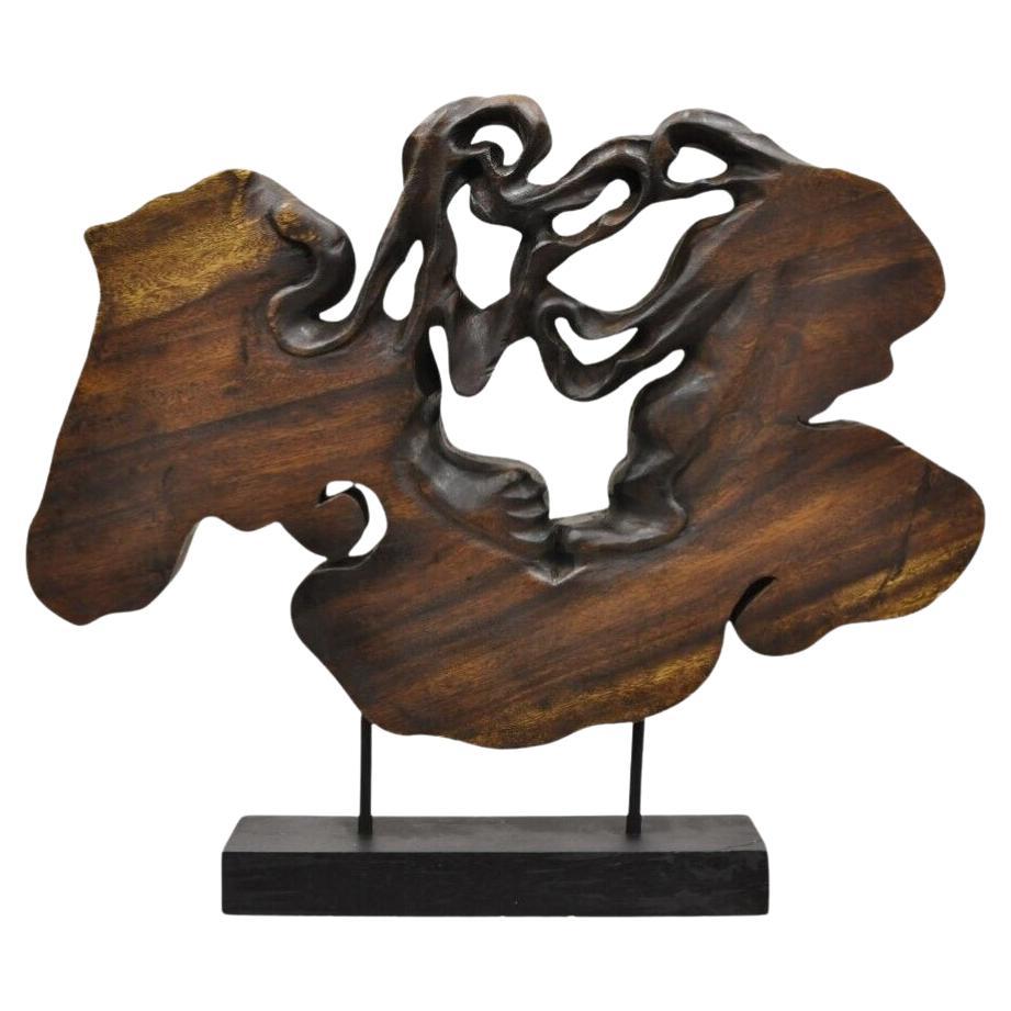 Organic Abstract Carved Teak Wood Large Modernist Table Sculpture For Sale