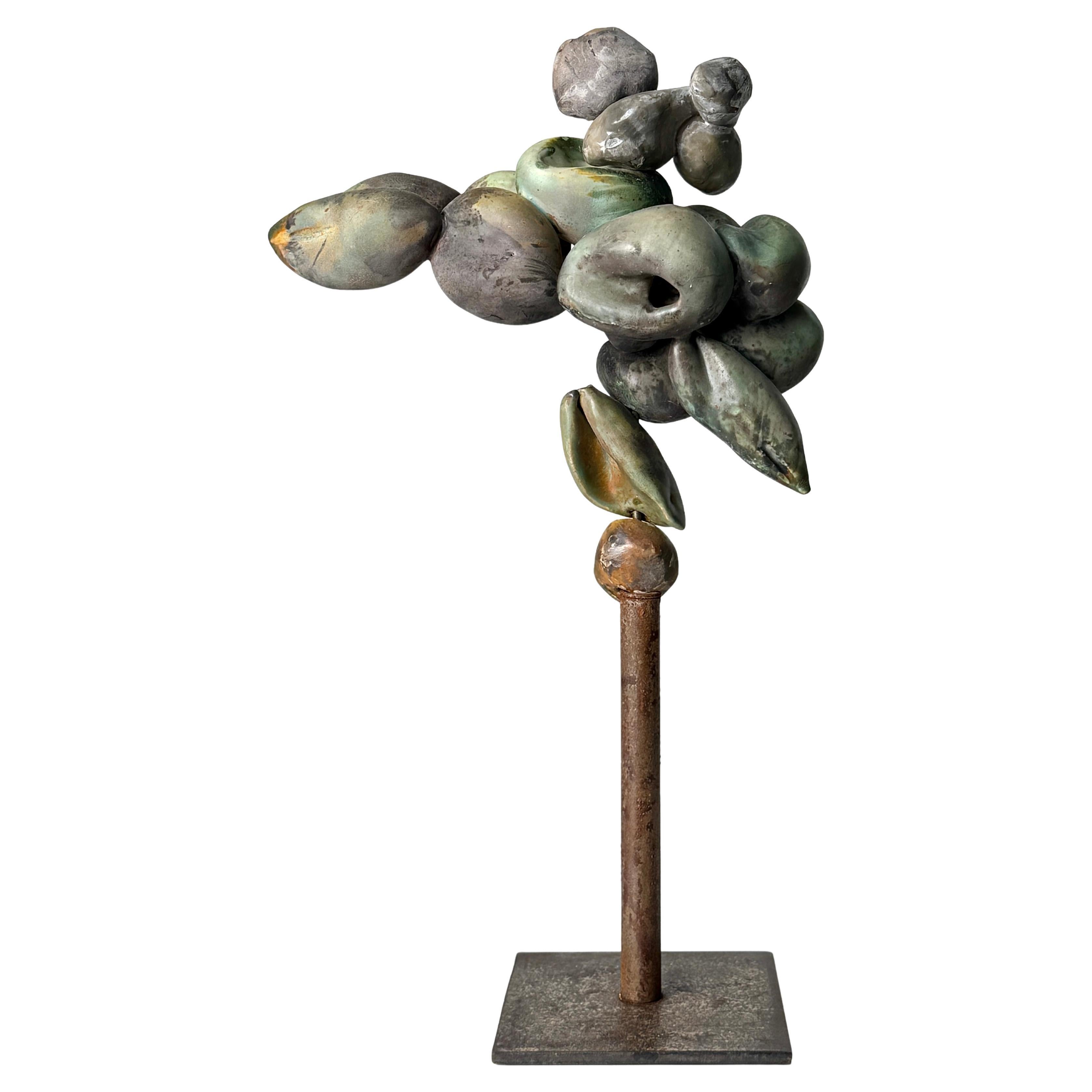 Organic Abstract Ceramic Sculpture by Lorraine Goldberg 1980's Steel Base