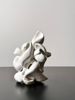 Sculpture abstraite organique en céramique blanc mat par Lorrain Goldberg années 1980