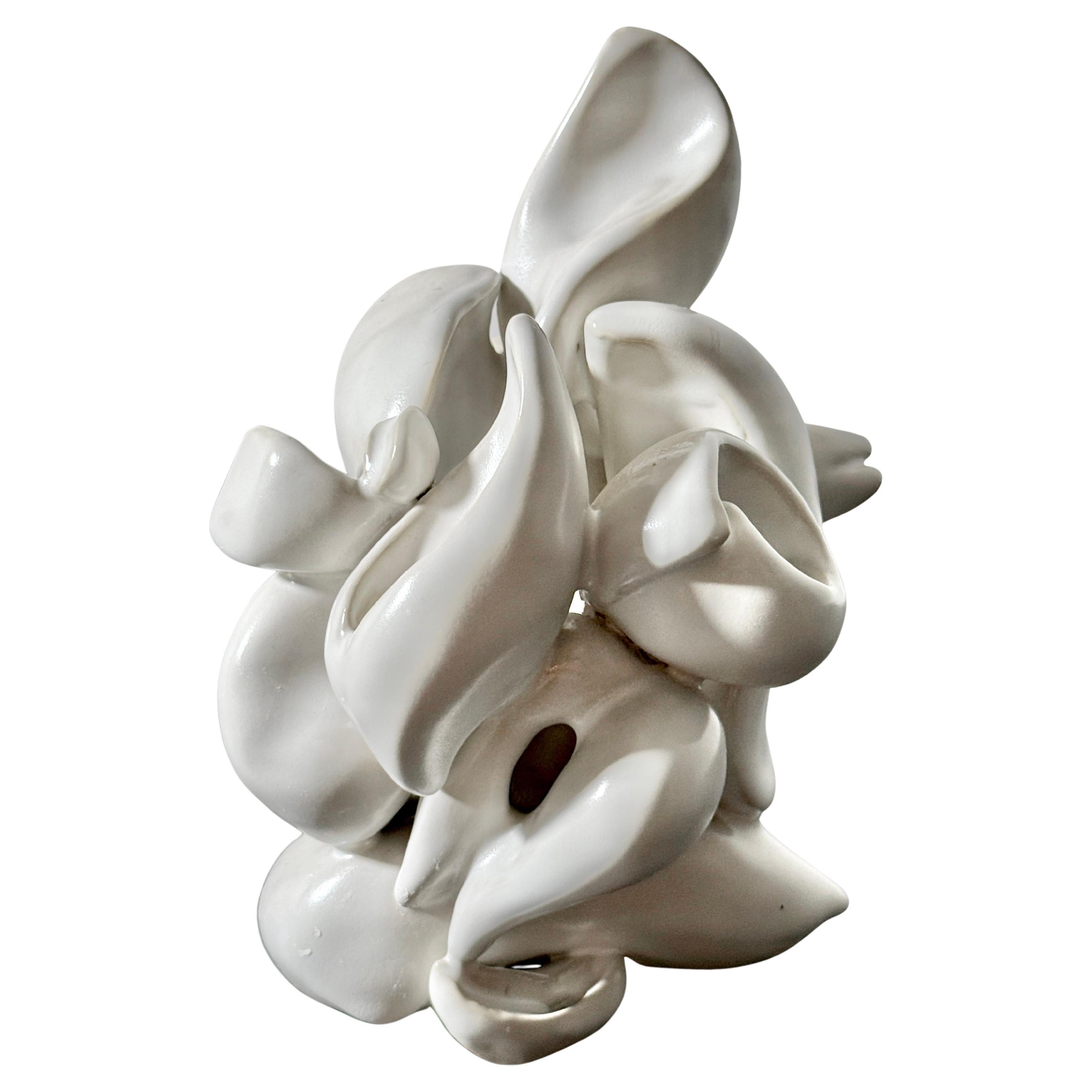 Organic Abstract Ceramic Sculpture in Matte White by Lorraine Goldberg 1980s