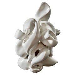 Sculpture abstraite organique en céramique blanc mat par Lorrain Goldberg années 1980