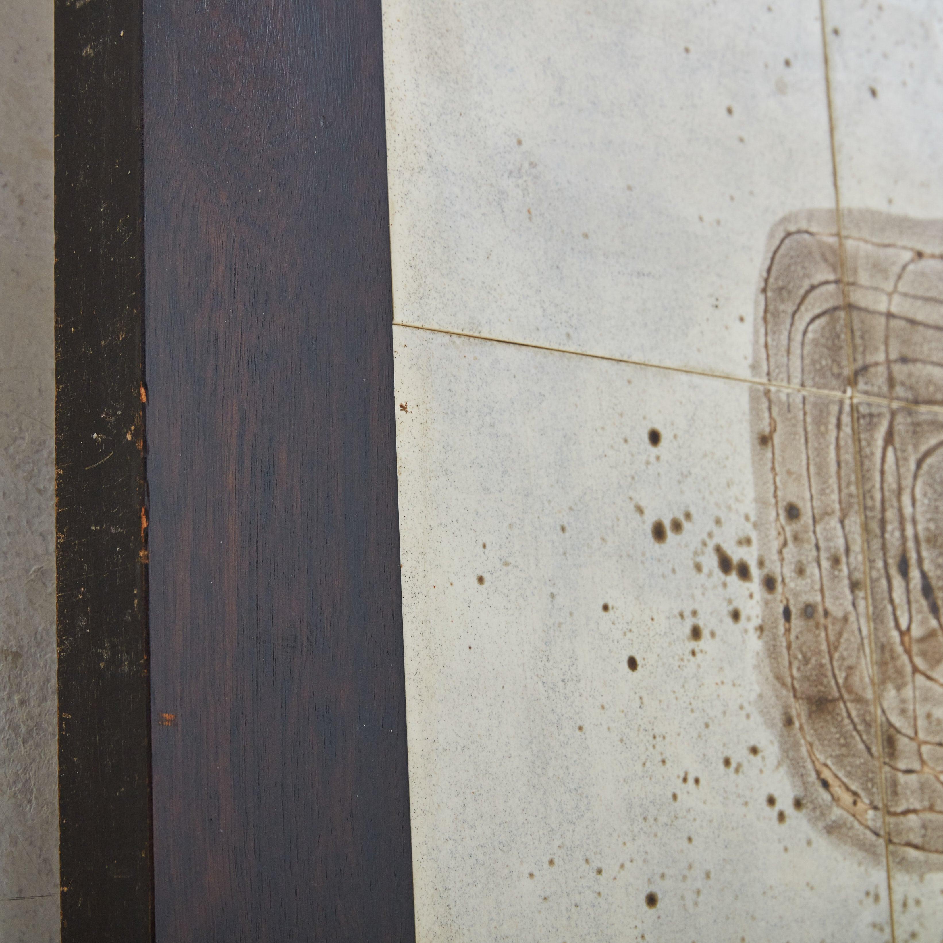 Scultura da parete in ceramica astratta organica con cornice in Wood di Jean D'asti in vendita 1