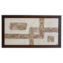 Scultura da parete in ceramica astratta organica con cornice in Wood di Jean D'asti