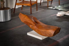 Organic abstract Iroko sculpture on travertine base 1960s