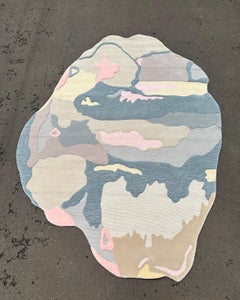Organic Abstract Rug in Pastel Blue, Beige, and Pink Tones