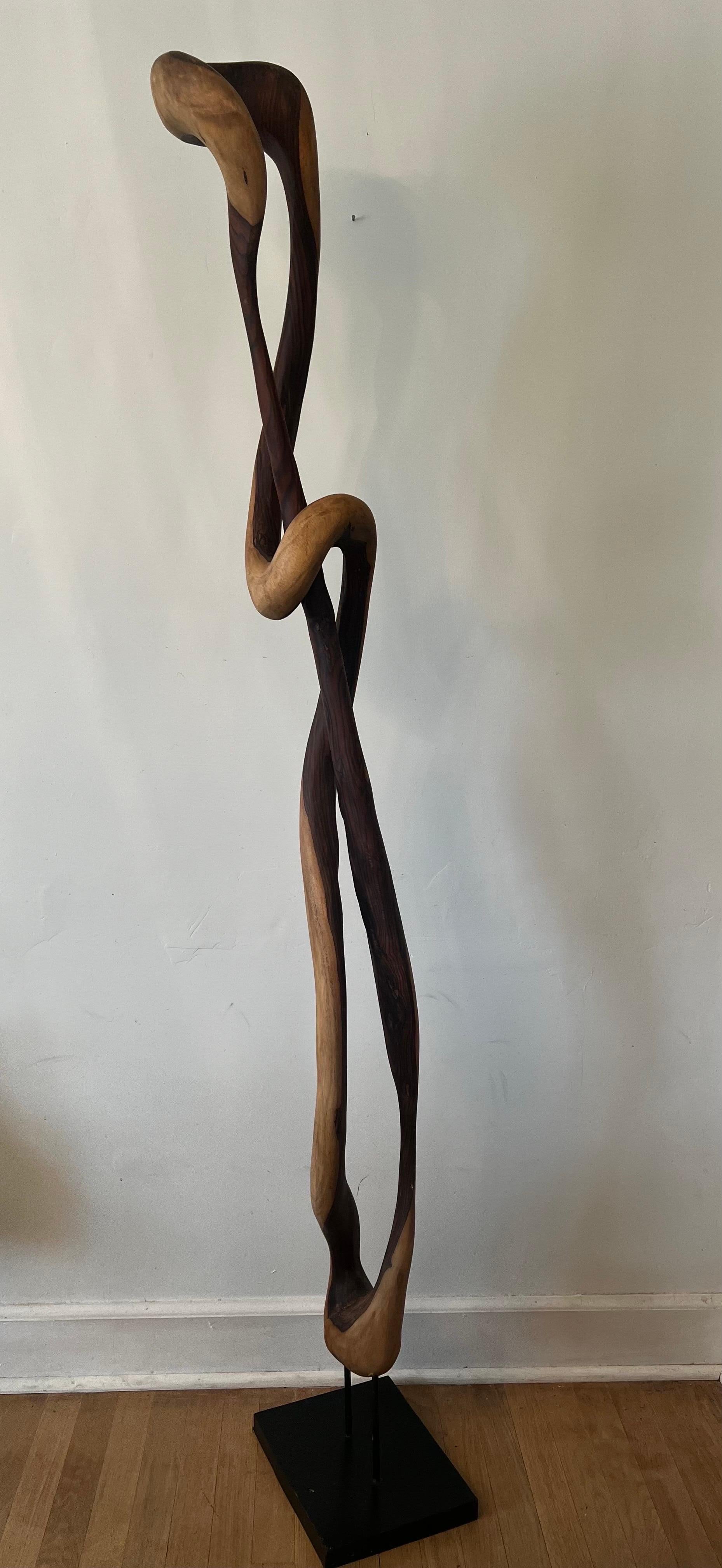 Hand-Carved Organic Adrianna Shamaris Style Sona Wood Sculpture on Stand For Sale