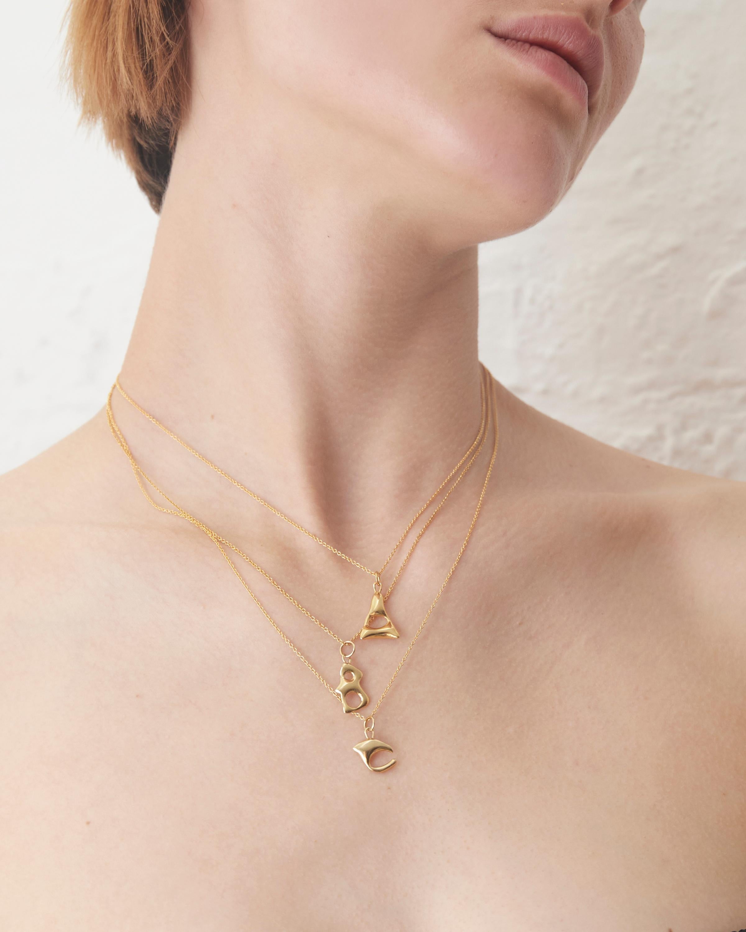 Modern Organic Alphabet Necklace, Letter K, 18 Carat Gold Plated Recycled Silver  For Sale