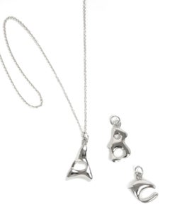 Organic Alphabet Necklace, Letter W, in Recycled Silver